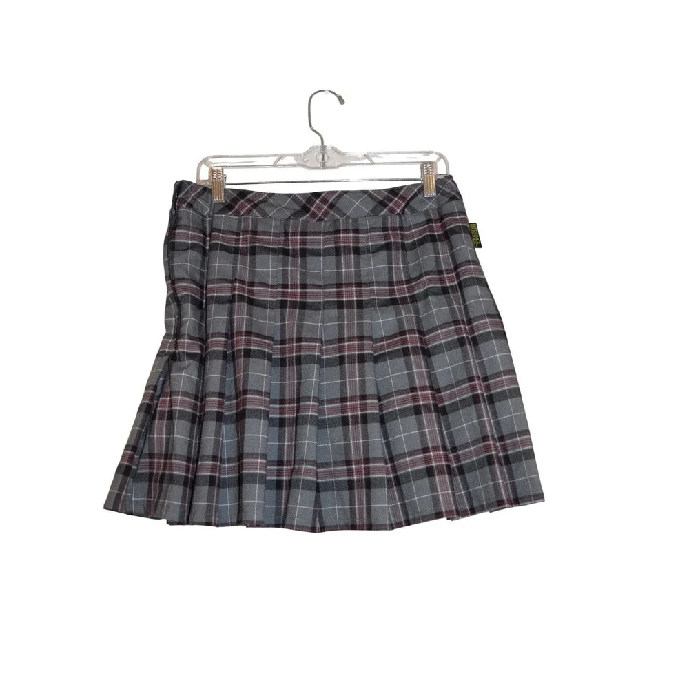Beetlejuice Pleated Mini Skirt Women Medium Grey Red Plaid Beetle Goth‎